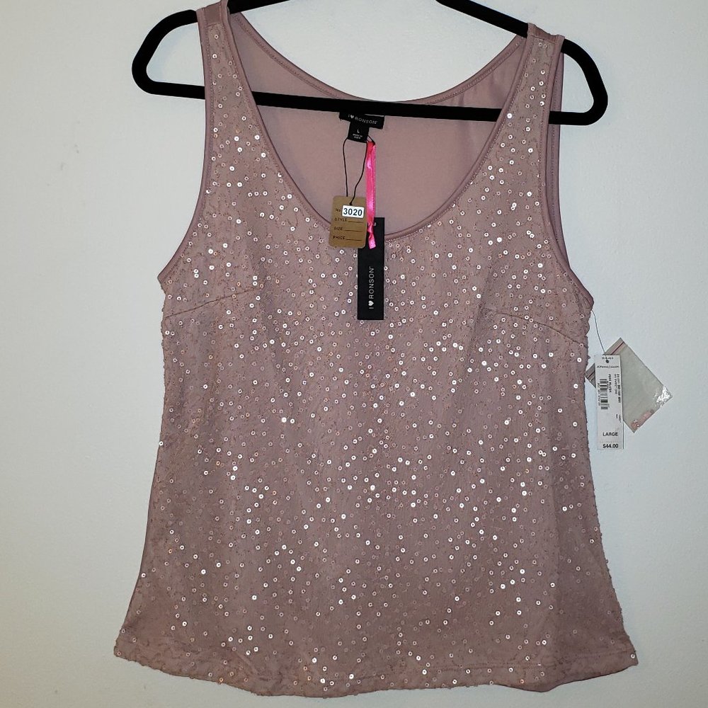 I Love Ronson My Sweet One Pink Blush Sequined Sleeveless Top. Size L.